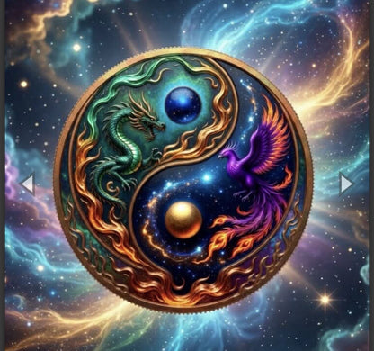 10 oz Colorized Copper Coin Dragon vs Phoenix Yin Yang Design Collectible