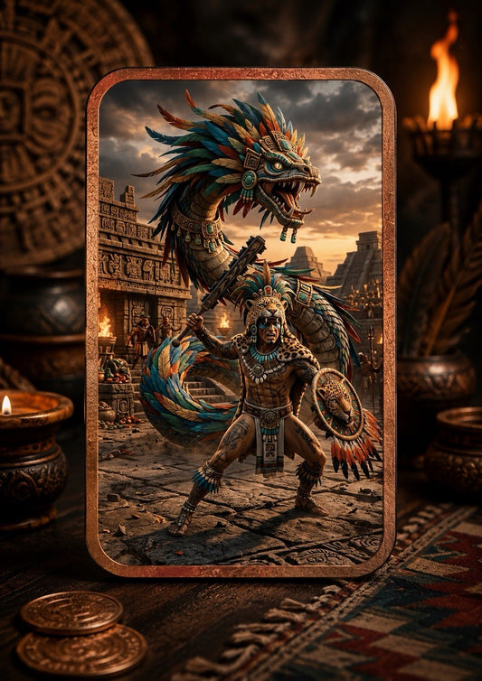Warrior of Queztalcoatl Colorized 1 oz Copper Bar