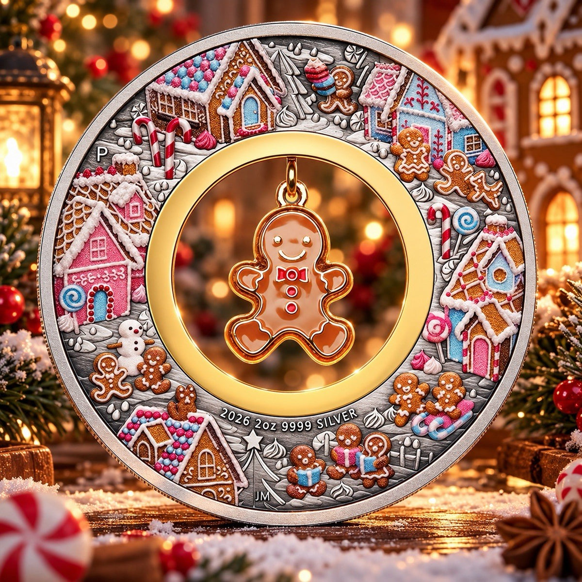 2026 Australia Gingerbread Christmas 2 oz .9999 Silver Coin Gold Insert