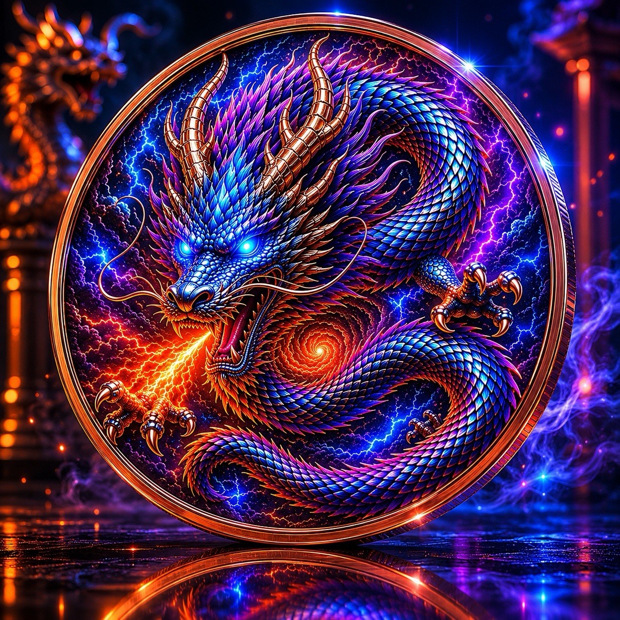 Dragon of the Cosmic Storm Colorized 5 oz Copper Round
