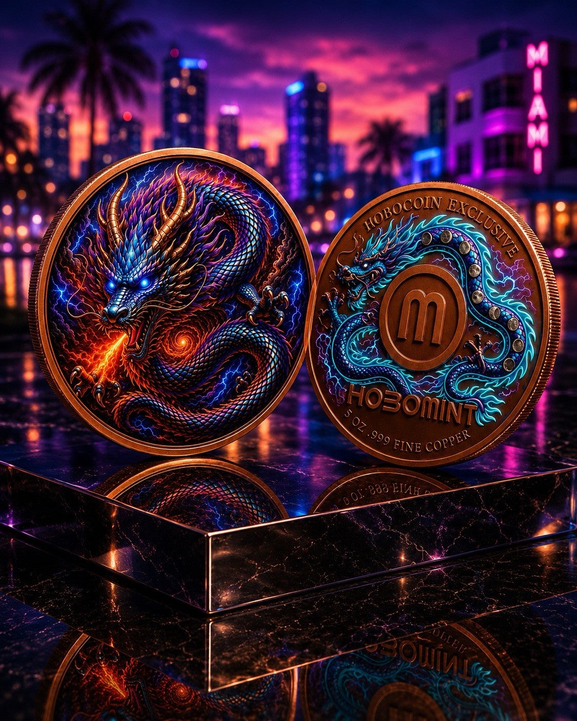 Dragon of the Cosmic Storm Colorized 5 oz Copper Round