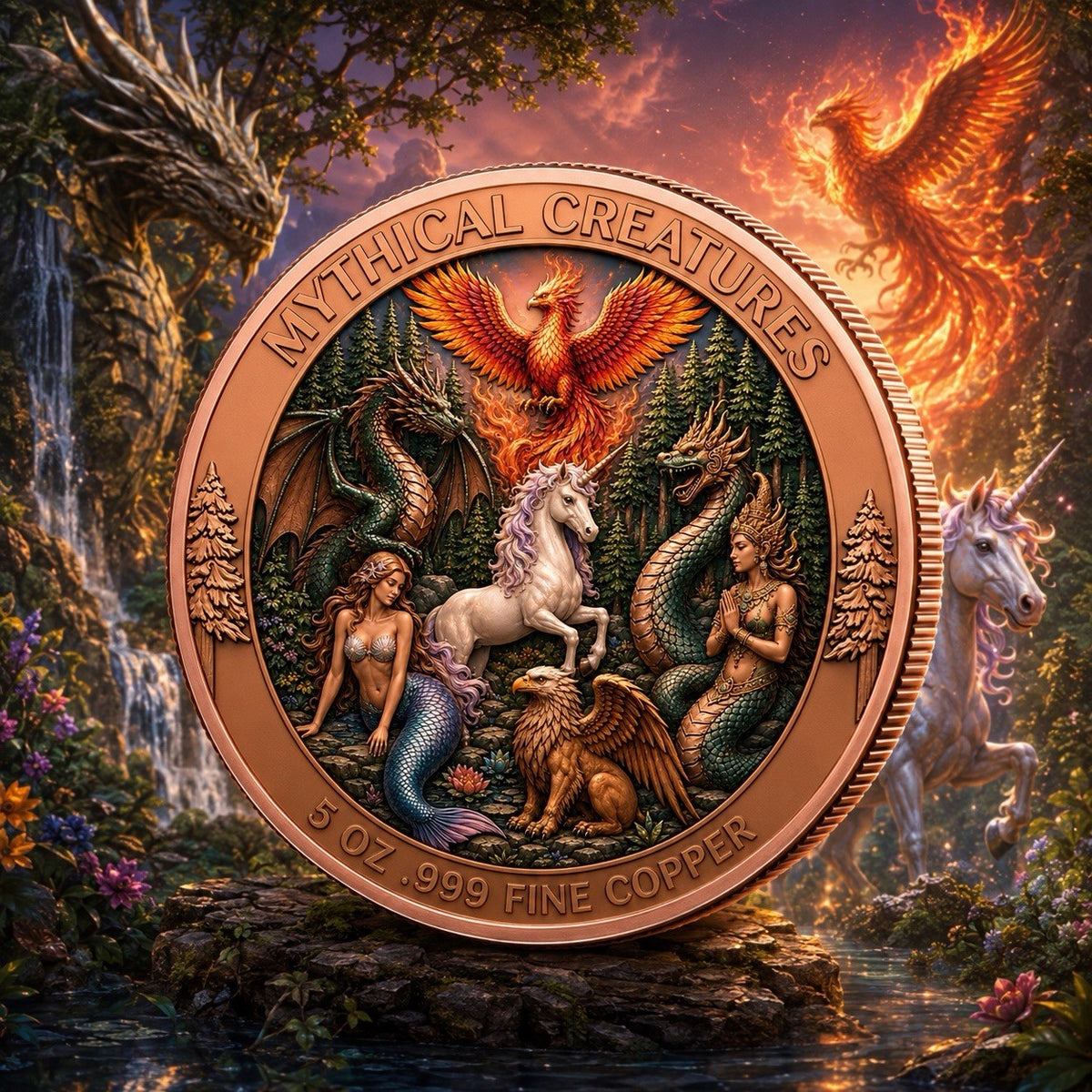Mythical Creatures Series: Fantasy Unicorn 5 oz UHR Copper Coin