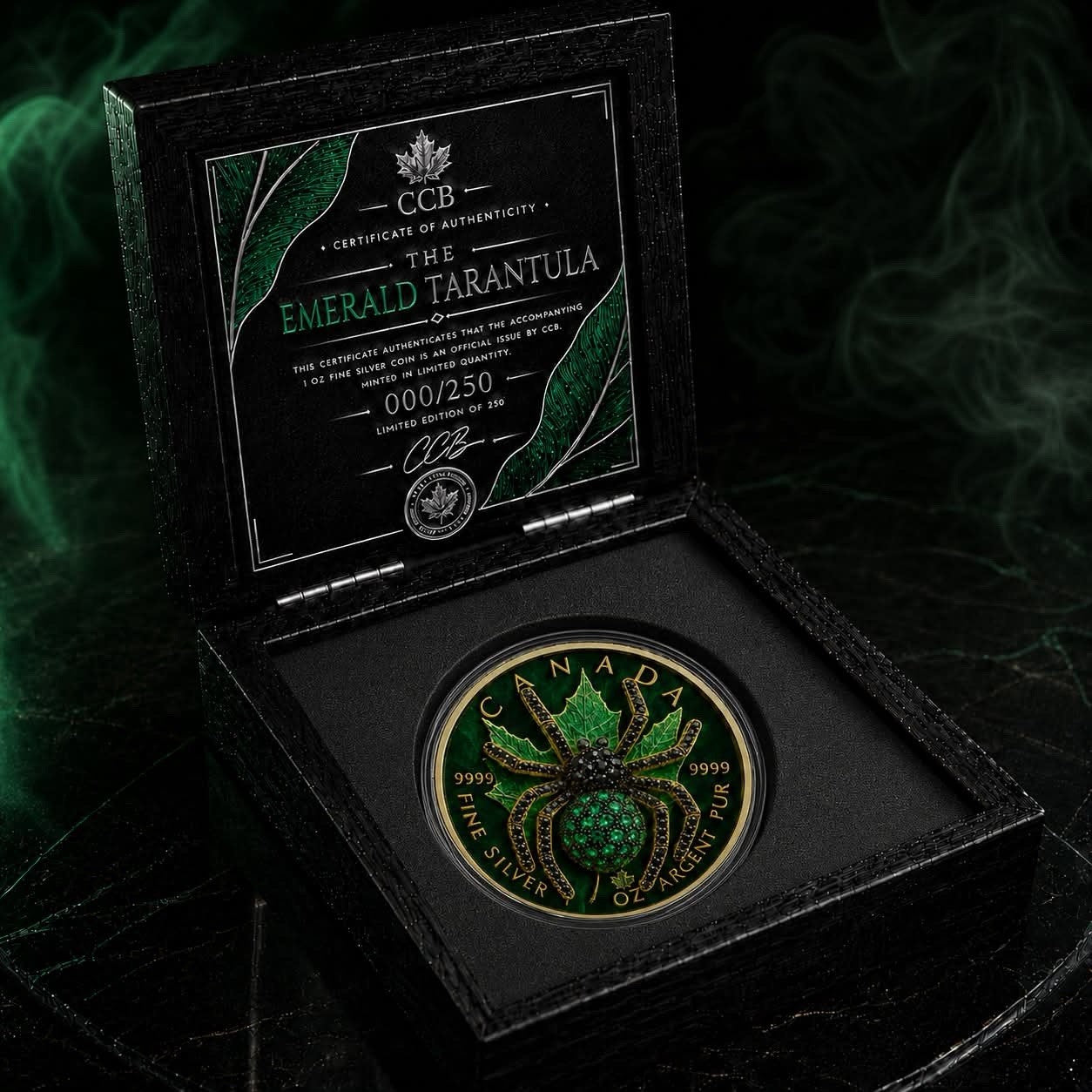 2026 Maple Emerald Tarantula 1oz Silver Coin with 3D Jewel Spider
