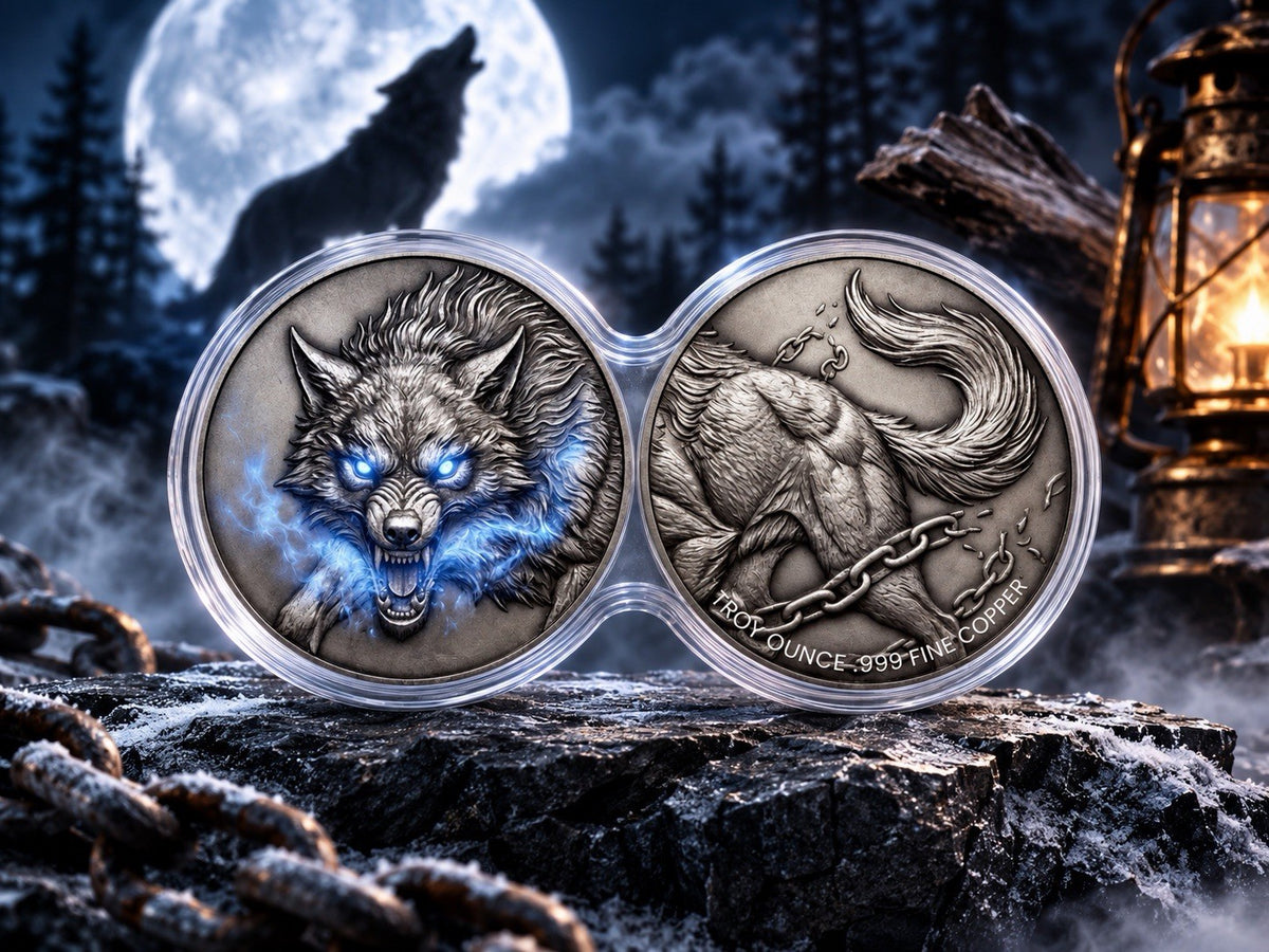 SPIRIT WOLF 2 x 1 Oz Copper Medal Set in Stackable Infinity Capsule
