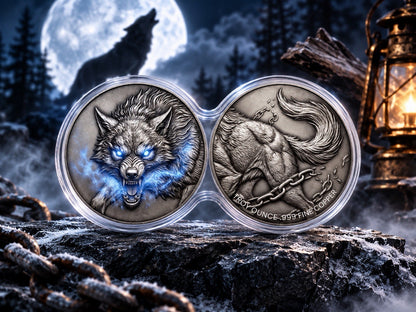 SPIRIT WOLF 2 x 1 Oz Copper Medal Set in Stackable Infinity Capsule