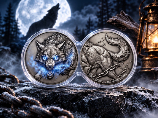 SPIRIT WOLF 2 x 1 Oz Copper Medal Set in Stackable Infinity Capsule