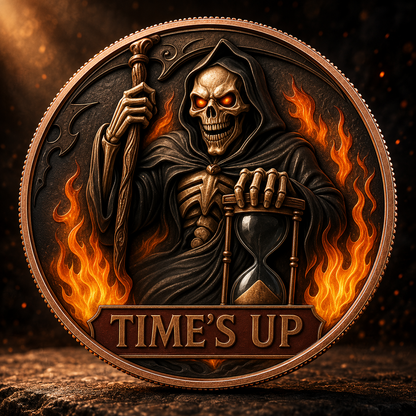 Grim Reaper Time's Up Colorized 5 oz Copper Round Coin - Limited Edition Bullion
