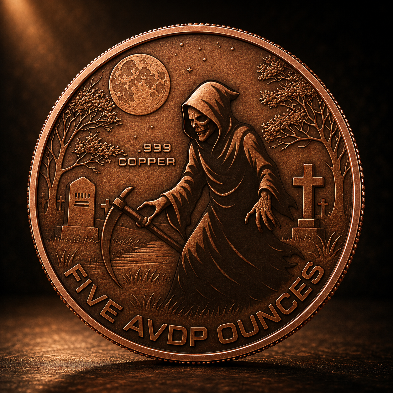 Grim Reaper Time's Up Colorized 5 oz Copper Round Coin - Limited Edition Bullion