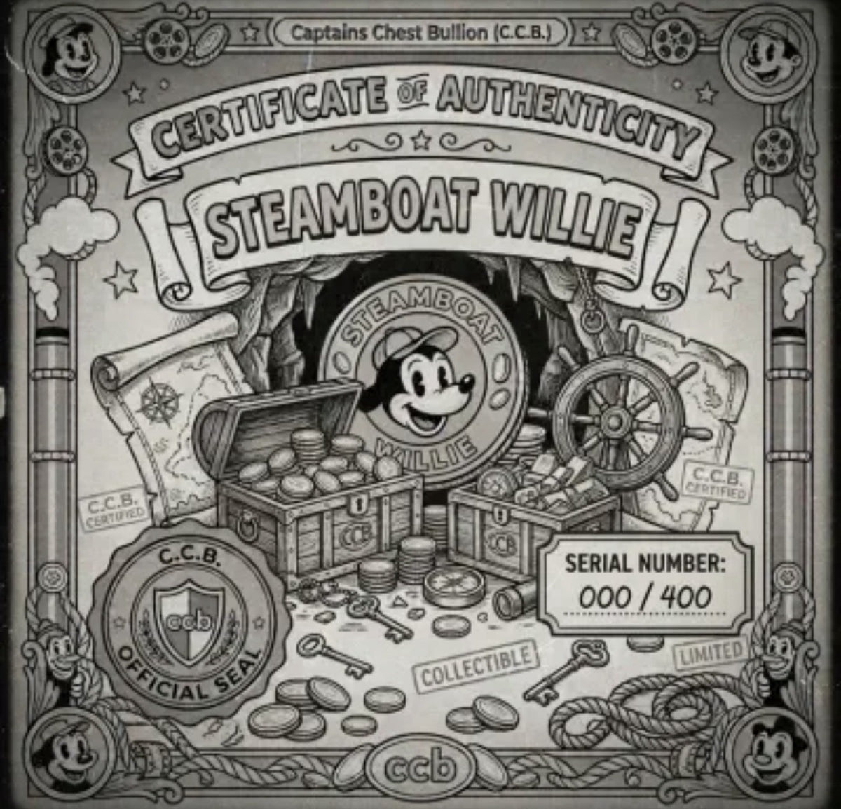 2026 Steamboat Willie Figurine 1oz .999 Copper Silver Plated