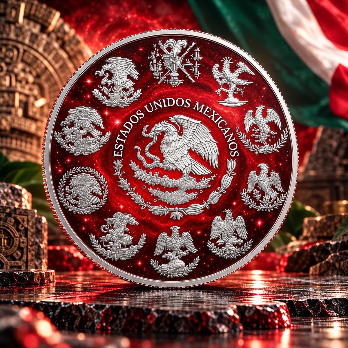 2026 Mexico Libertad Red Starry Night 1g Silver Medal In a Card