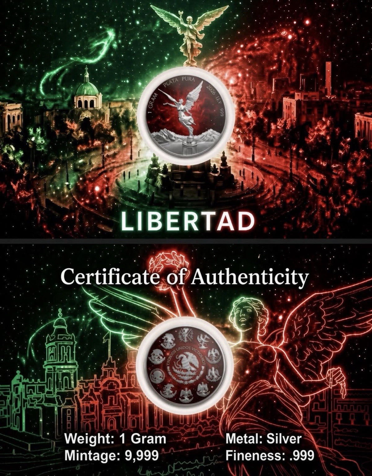 2026 Mexico Libertad Red Starry Night 1g Silver Medal In a Card