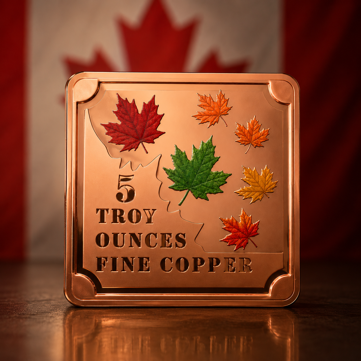5 oz Copper Square Stackable Bar - Maple Leaves  Thumbnail