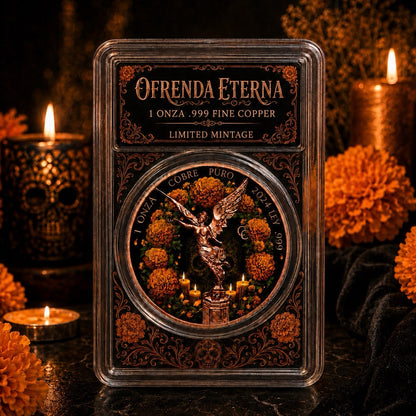 1oz Ofrenda Eterna Dia De Los Muertos Colorized Copper Medal in Slab