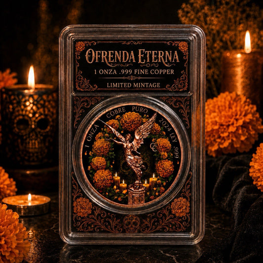 1oz Ofrenda Eterna Dia De Los Muertos Colorized Copper Medal in Slab