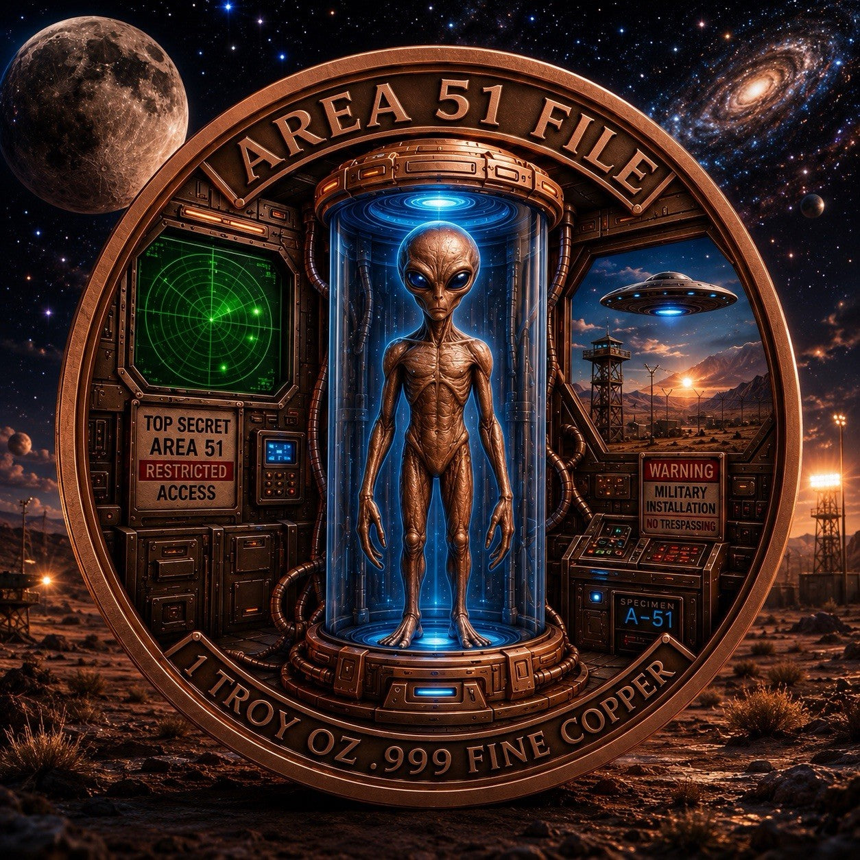 2026 Beyond the Universe: Area 51 File 1oz Copper Round  Glow effect