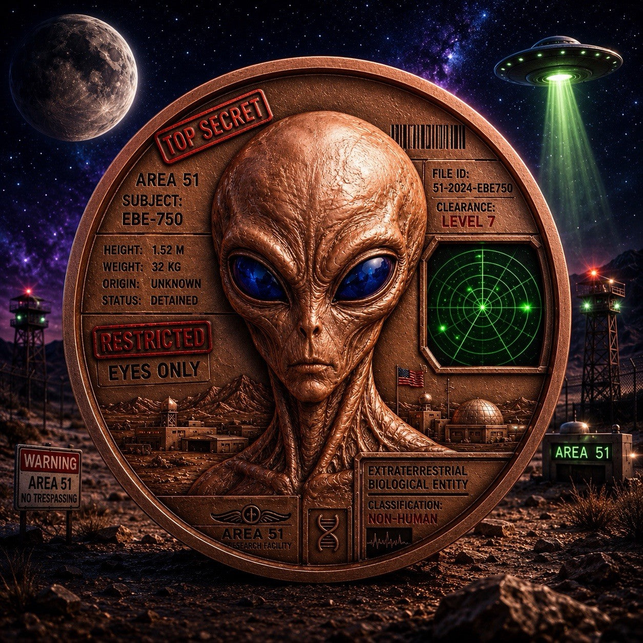 2026 Beyond the Universe: Area 51 File 1oz Copper Round  Glow effect