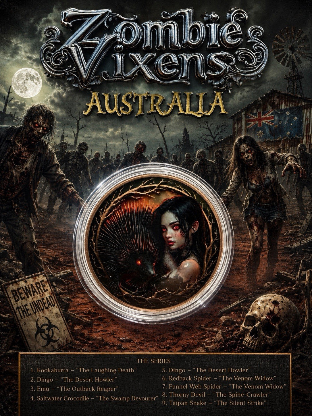 2026 Zombie Vixen Australia 1oz Copper Coin, Colorized Dystopian Design