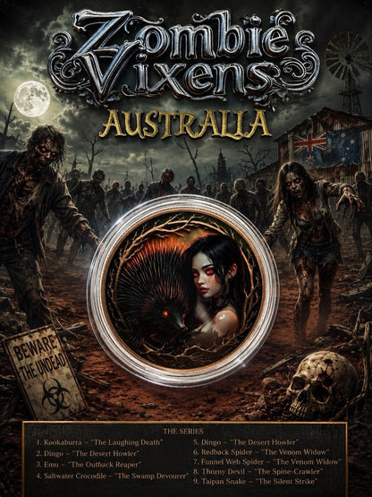 2026 Zombie Vixen Australia 1oz Copper Coin, Colorized Dystopian Design