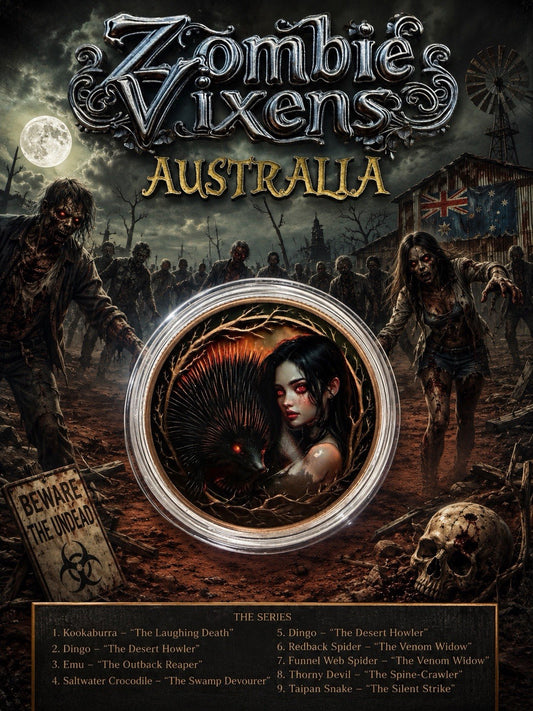 2026 Zombie Vixen Australia 1oz Copper Coin, Colorized Dystopian Design