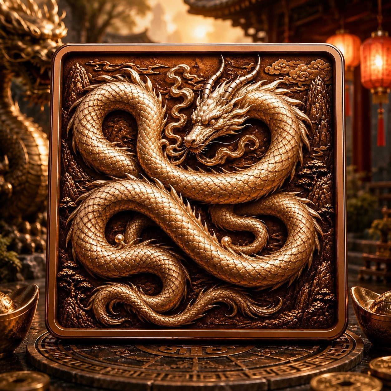 3D UHR Elemental Beasts Series: Golden  Dragon 5oz Copper Bar