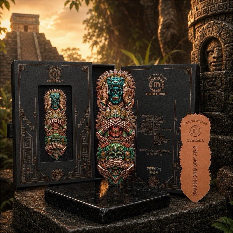 Hear No Evil, See No Evil, Speak No Evil Aztec Totem Shaped 3oz Copper