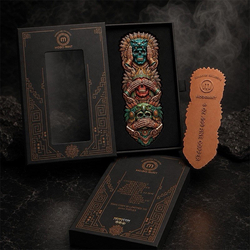 Hear No Evil, See No Evil, Speak No Evil Aztec Totem Shaped 3oz Copper