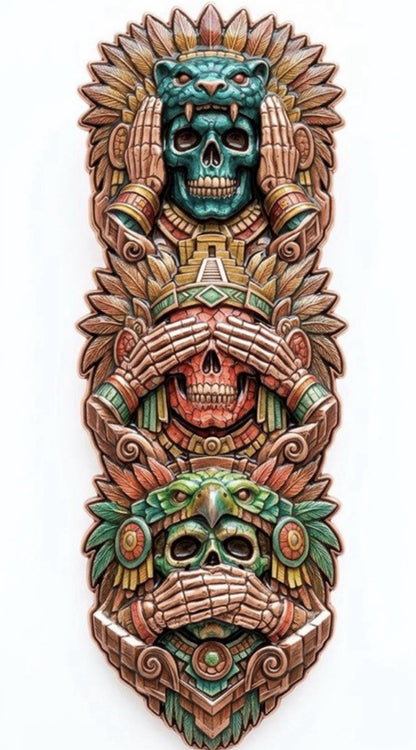 Hear No Evil, See No Evil, Speak No Evil Aztec Totem Shaped 3oz Copper