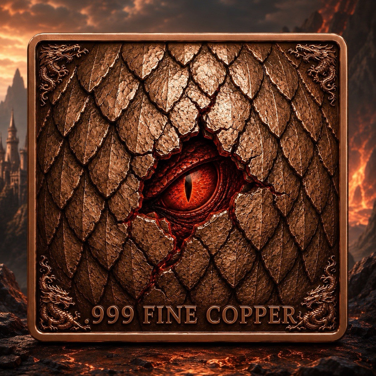 3D UHR Elemental Beasts Ser The Volcanic Drake 5oz Copper Bar