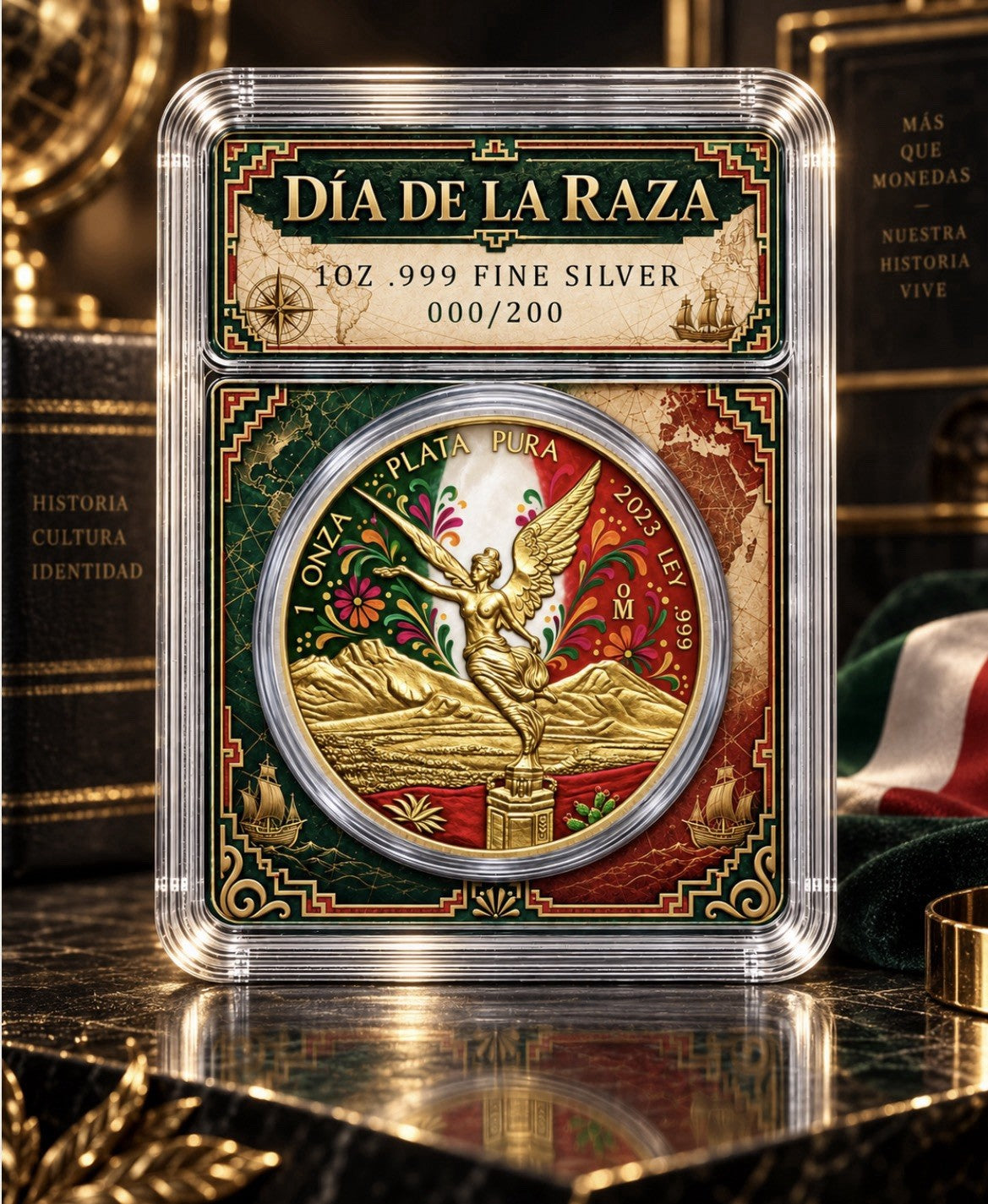 2023 Libertad Colorized Gold Gilded Dia De la Raza 1 oz .999 Silver