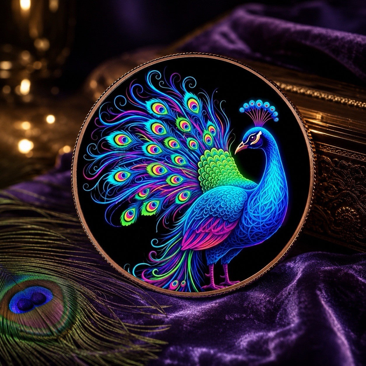 Mystic Night Peacock 5 oz Colorized Copper Round (New in Capsule)
