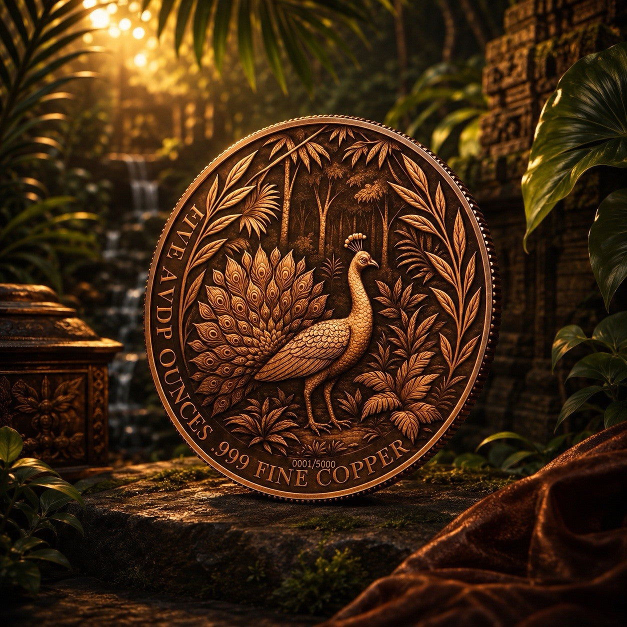 Mystic Night Peacock 5 oz Colorized Copper Round (New in Capsule)