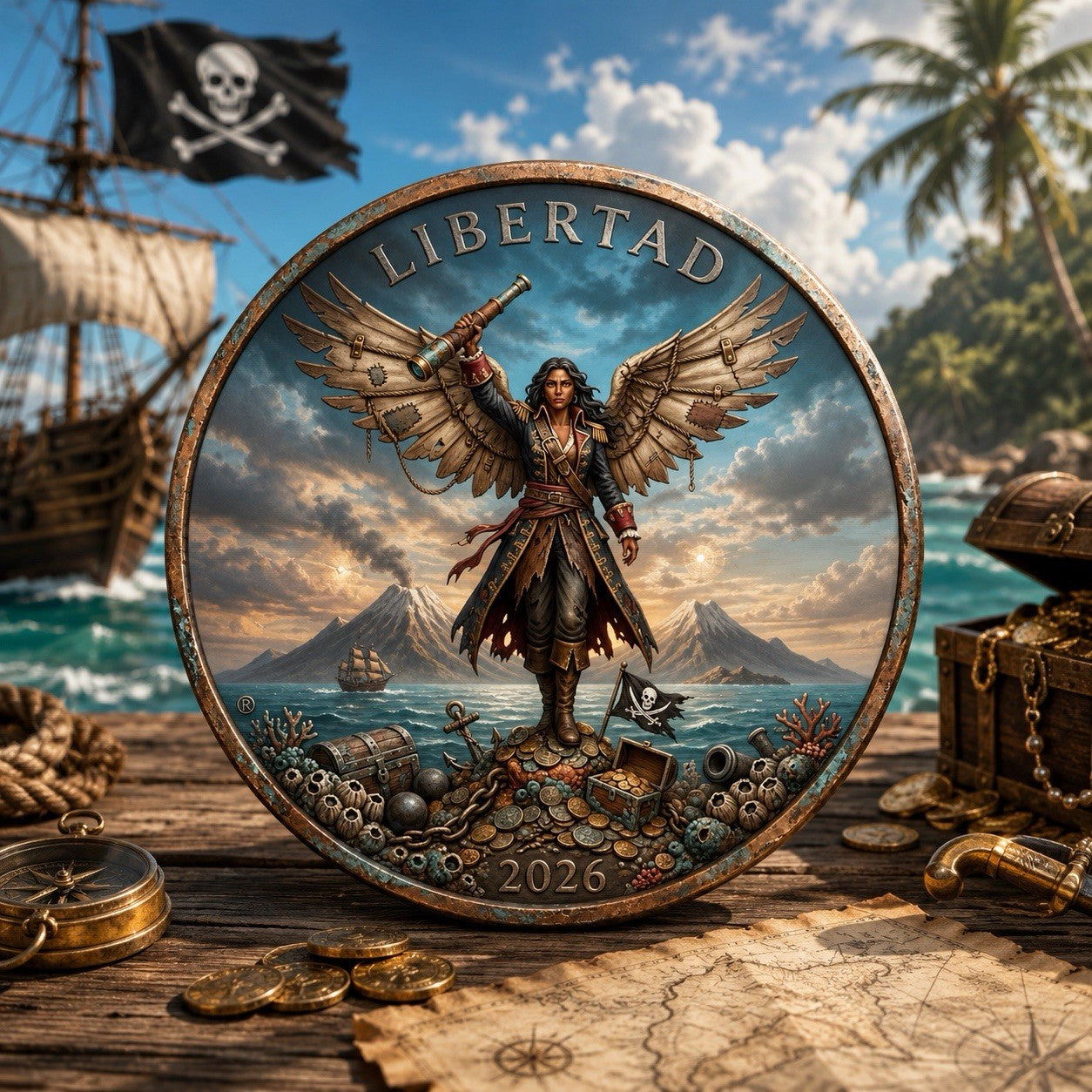 Libertad Doña the Pirate Angel 1 oz Copper Round