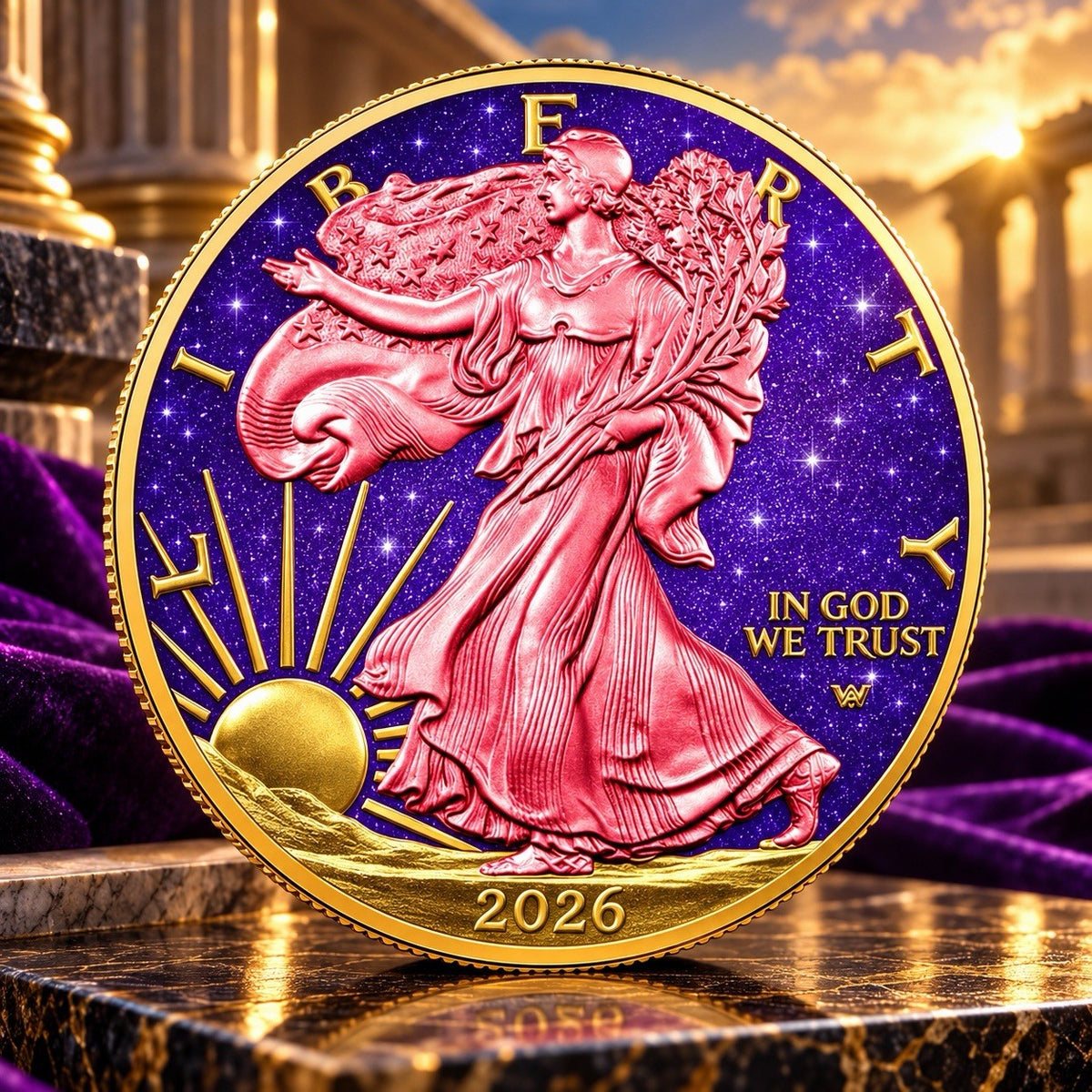2026 American Eagle 1 oz Silver Coin Royal Amethyst Colorized Gilt Edition