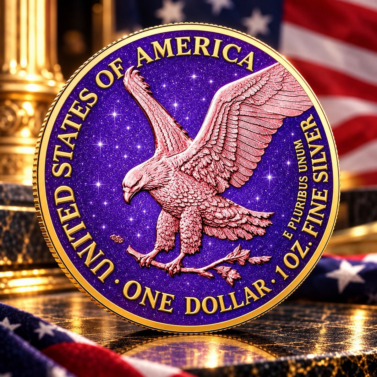 2026 American Eagle 1 oz Silver Coin Royal Amethyst Colorized Gilt Edition