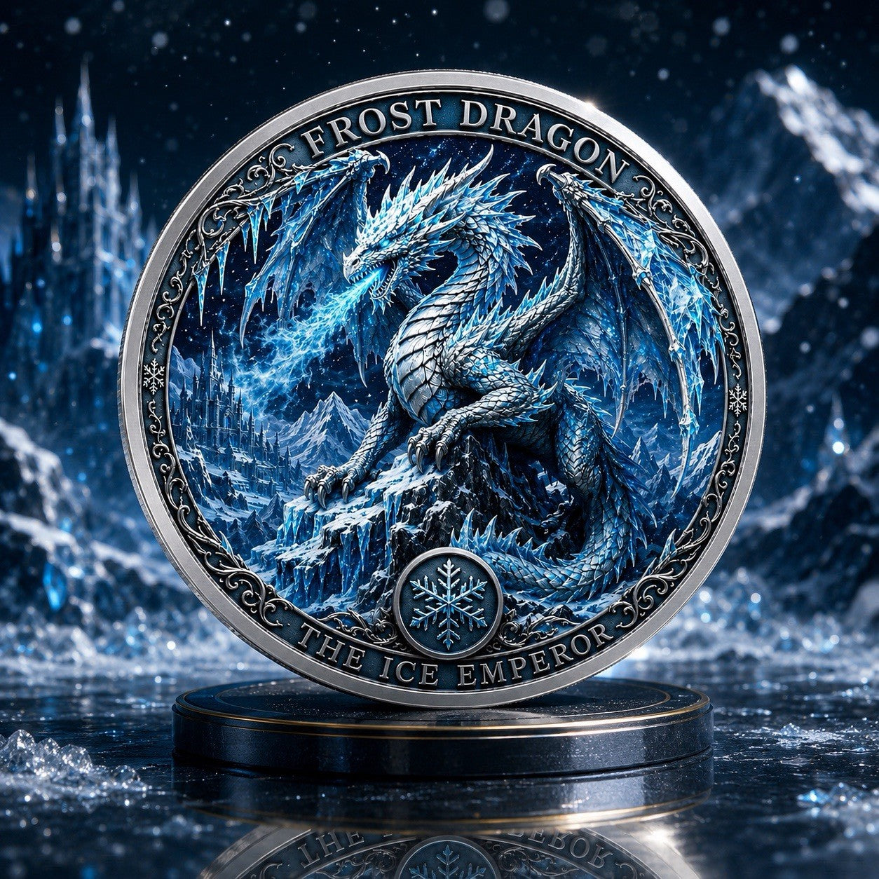 Frost Dragon The Ice Emperor Colorized 1 Kilo Copper Medal