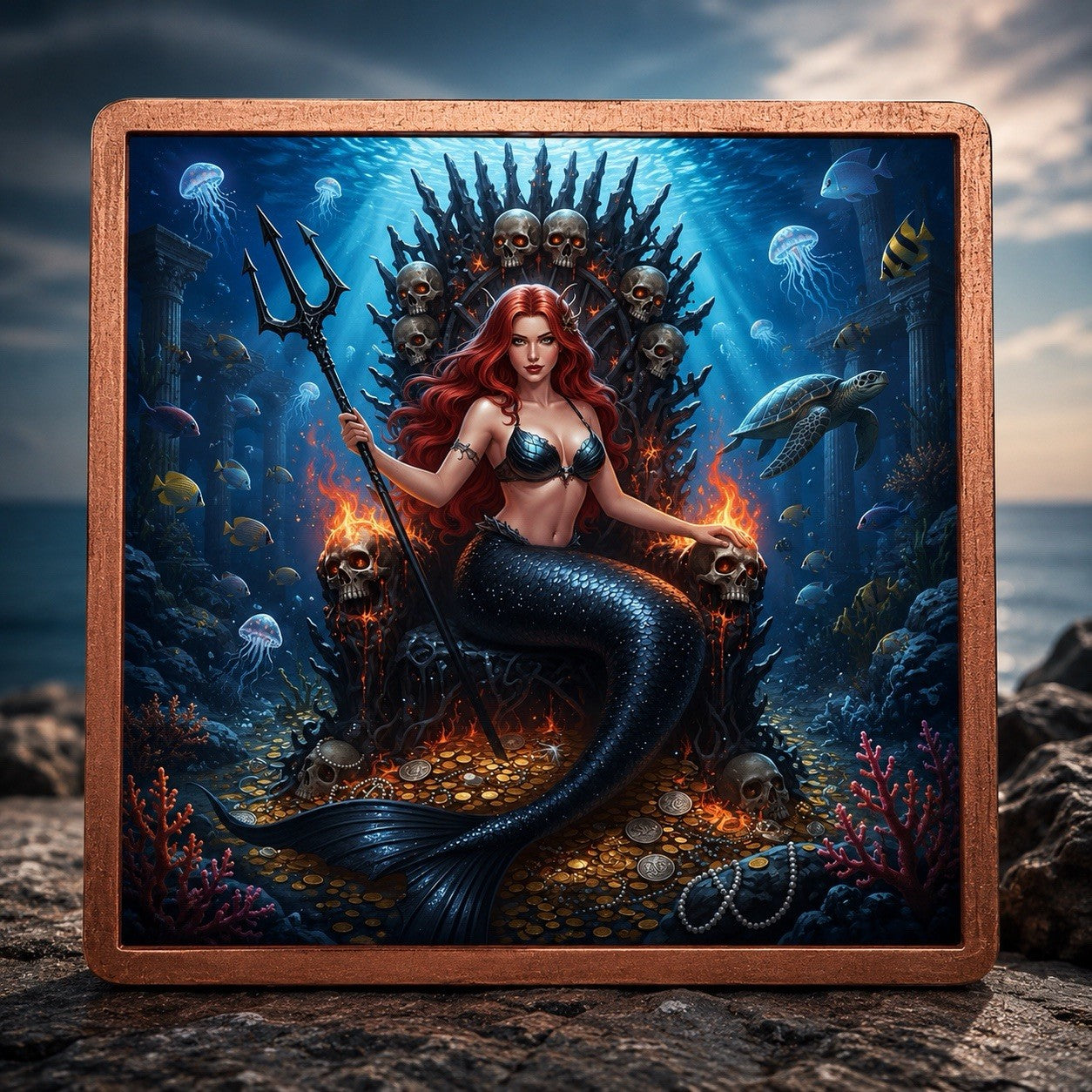 Queen Mermaid 5 oz .999 Fine Copper Square Art Bar in Capsule