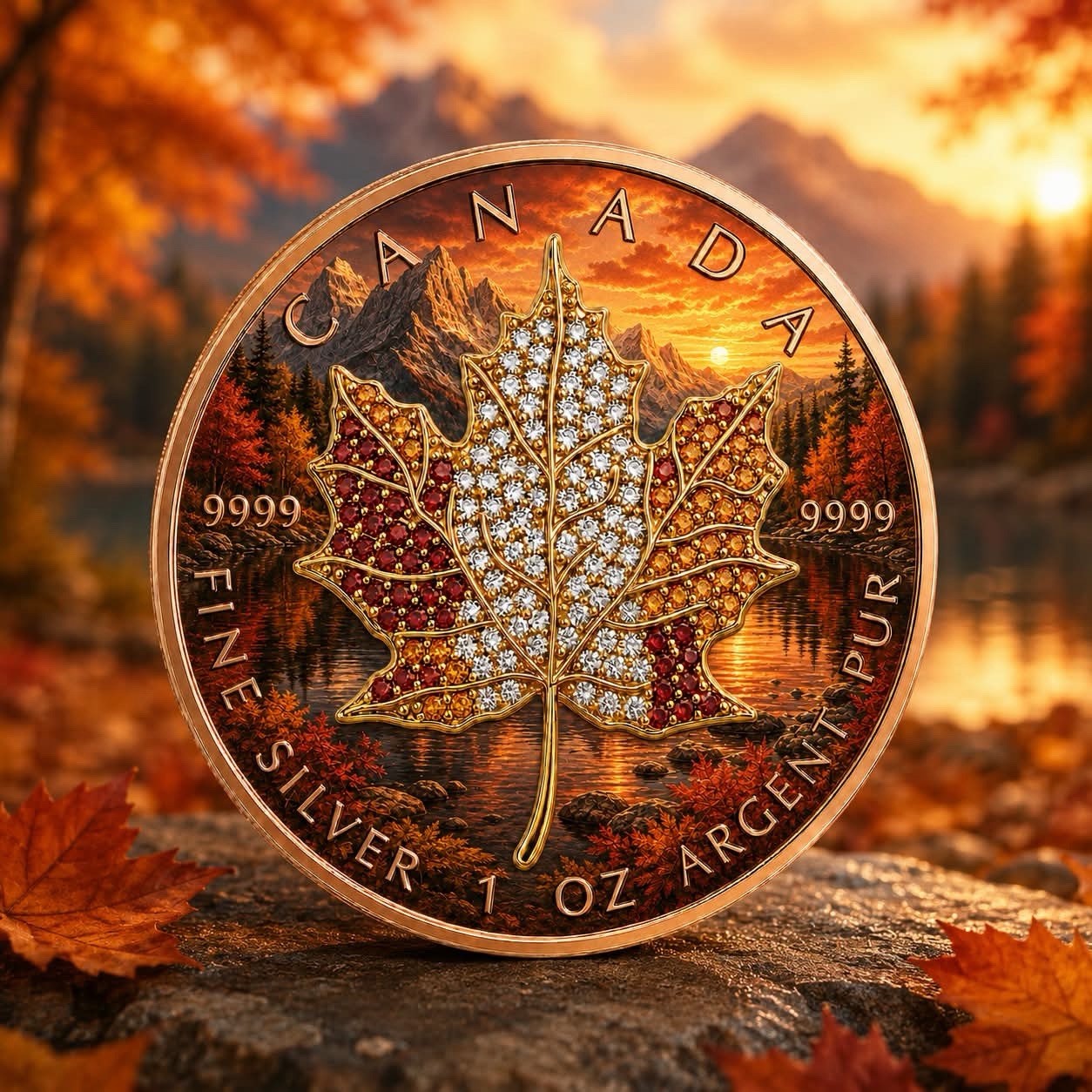 2026 Maple Seasons Autumn Bejeweled 1oz .999 Silver Coin