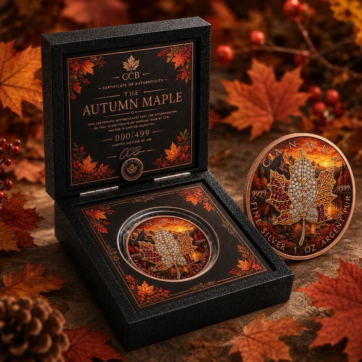 2026 Maple Seasons Autumn Bejeweled 1oz .999 Silver Coin