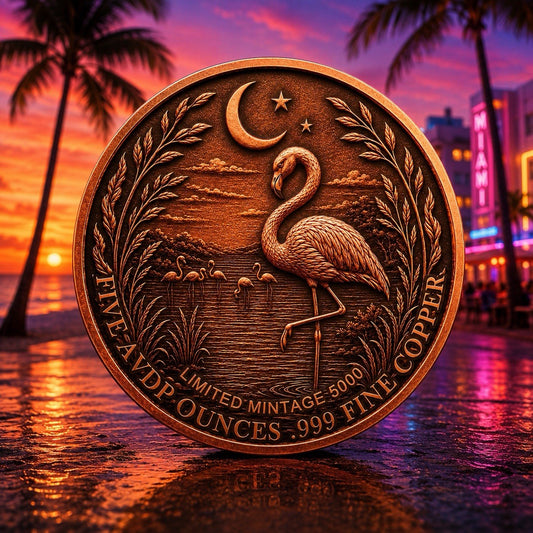 Mystic Night Neon Flamingo Colorized 5 oz Copper Round