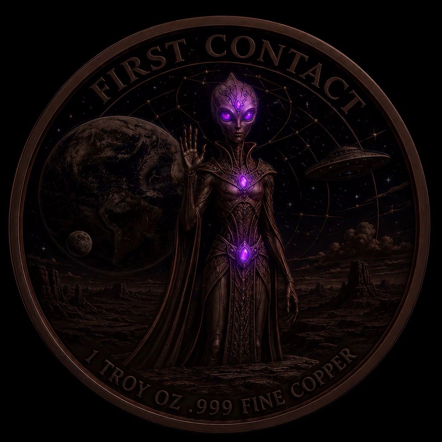 2026 Beyond the Universe: First Contact 1oz Copper Round  Glow effect