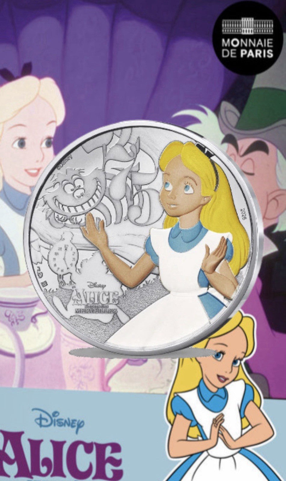 2026 France Disney Alice in Wonderland 13g .999 Fine Silver Coin, Colorized