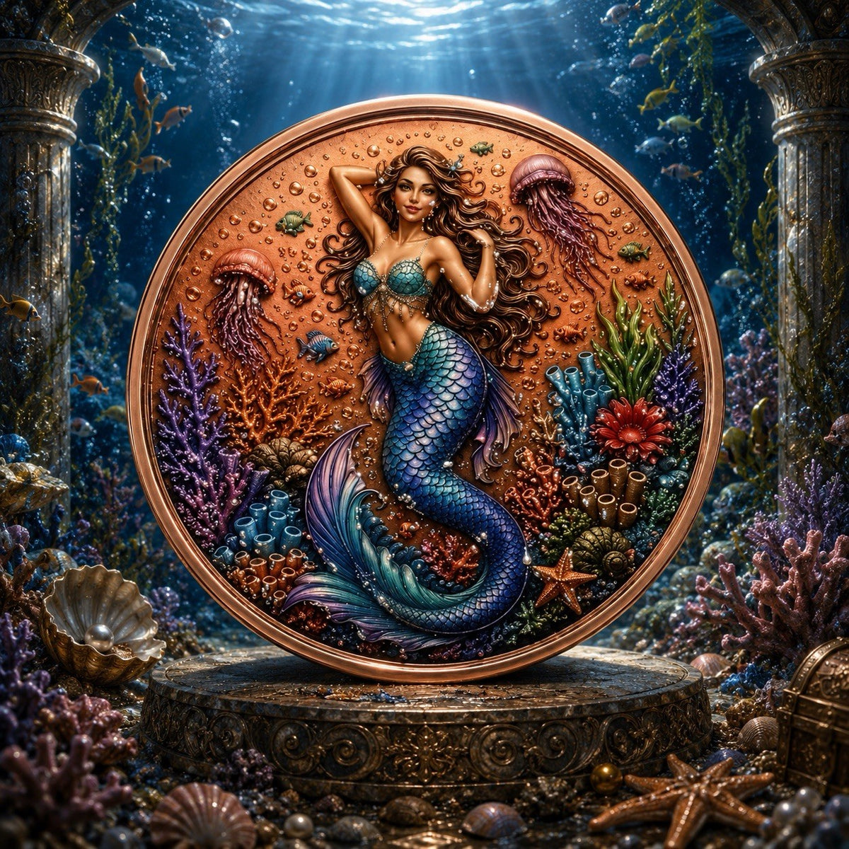 Mythical Creatures Series: Fantasy Mermaid 5 oz UHR Copper Coin