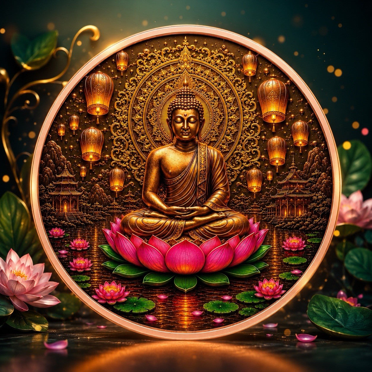 Lotus Buddha Colorized 5 oz Copper Medal