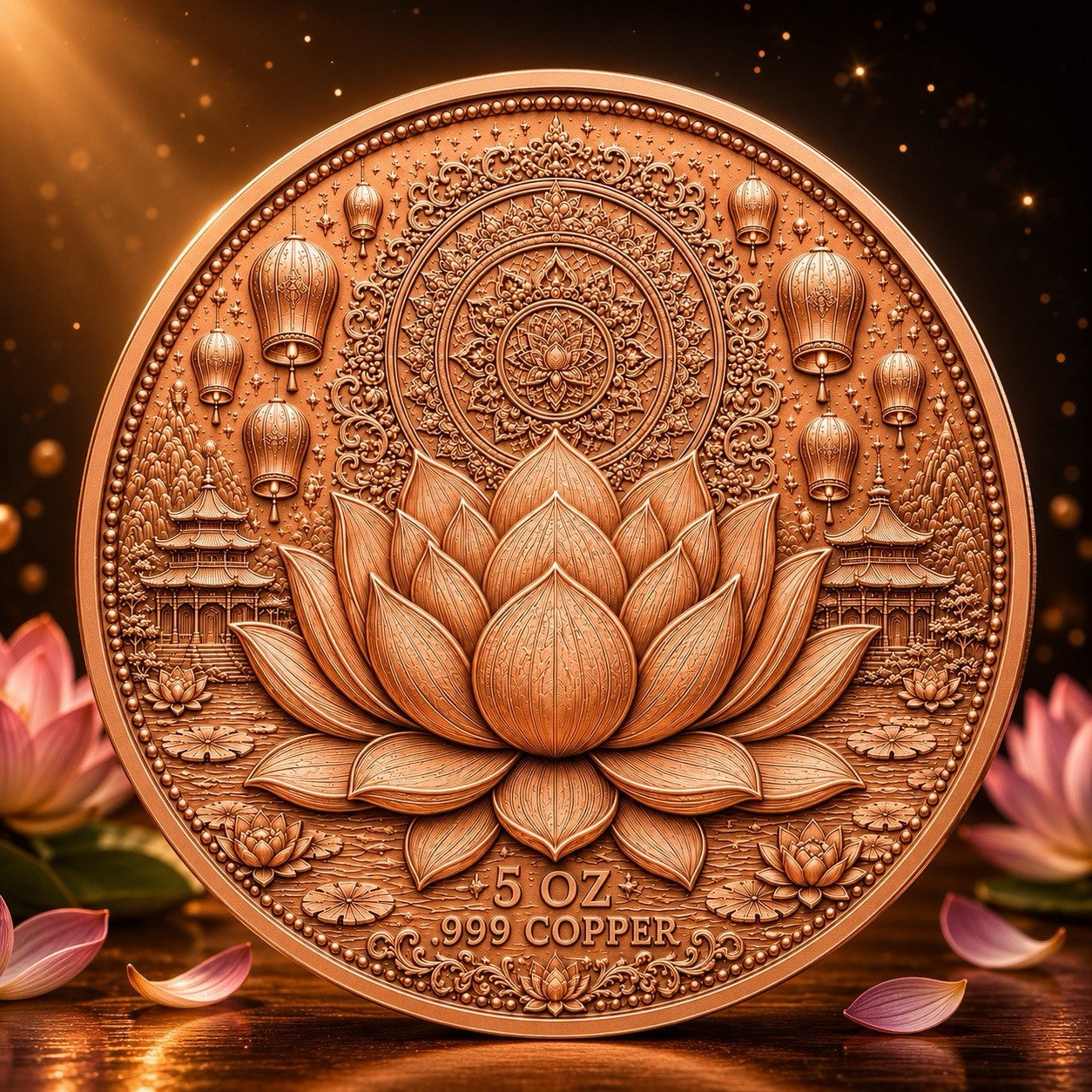 Lotus Buddha Colorized 5 oz Copper Medal