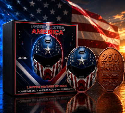 USA 250 Years Biker Helmet Colorized 3 oz Copper Medal
