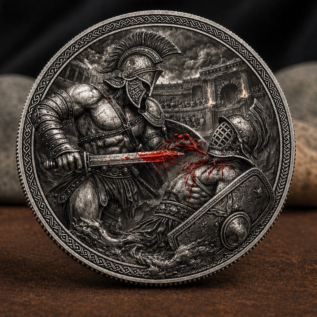 High Relief Gladiator .999  5 oz  Copper Medal in box