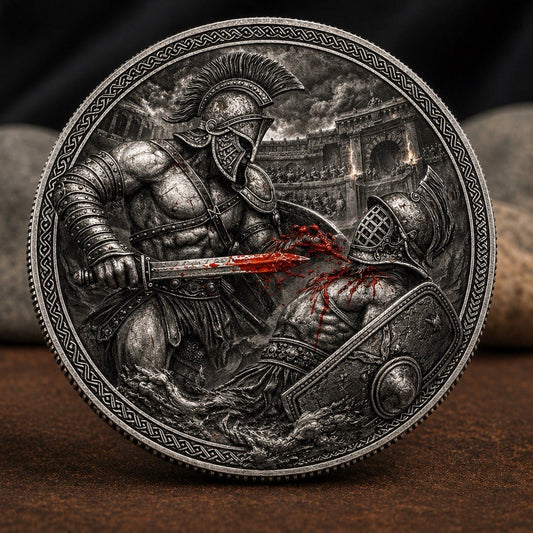 High Relief Gladiator .999  5 oz  Copper Medal in box