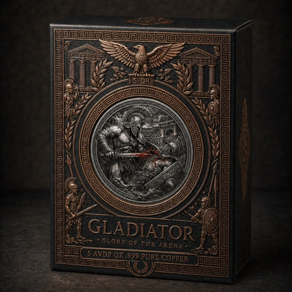High Relief Gladiator .999  5 oz  Copper Medal in box