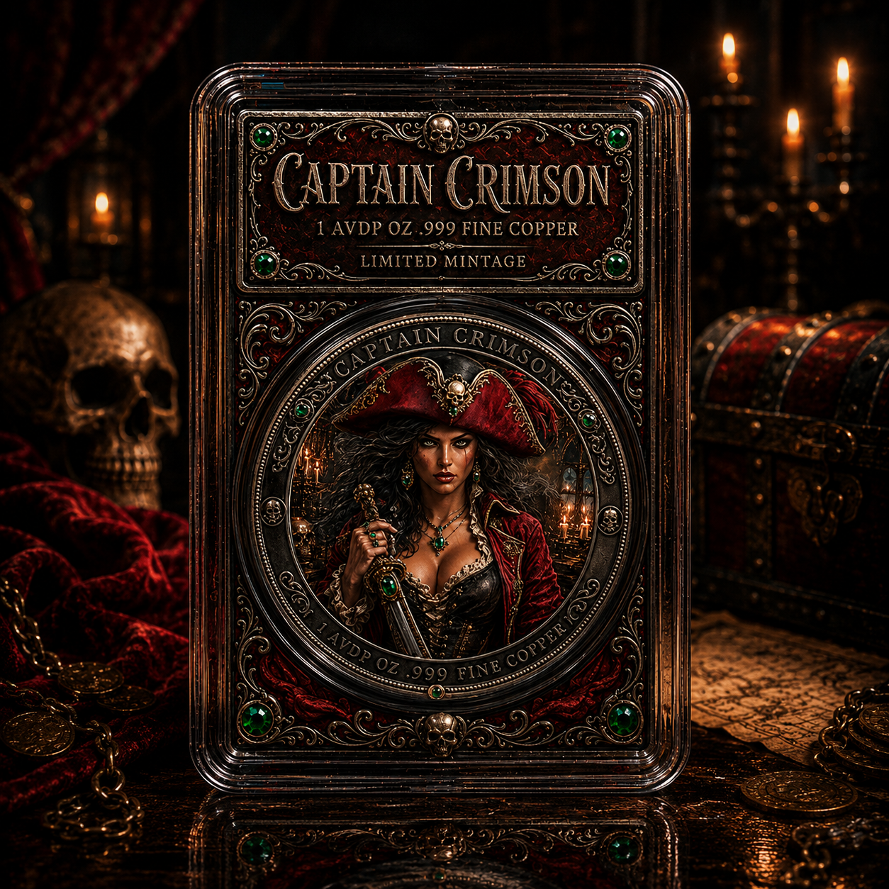 1 oz Captain Crimson Colorized .999 Copper Medal in Slab