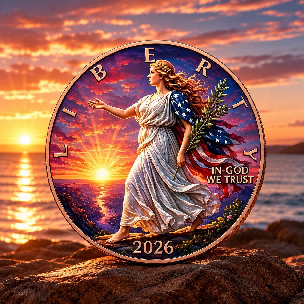 2026 Sunset Liberty Eagle UHR 1 oz Colorized Copper Round